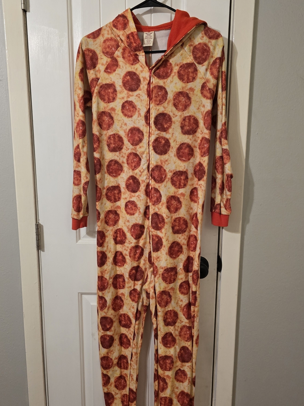 Faded Glory Pizza Jumpsuit Pajama Women S 4-6 Pepperoni Hooded One Piece PJs